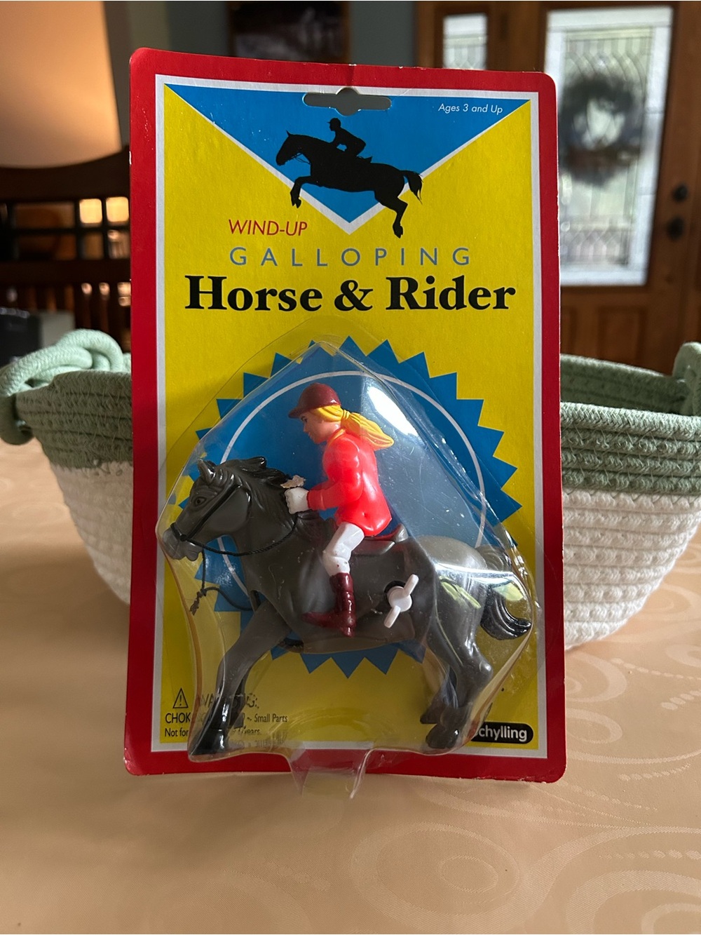 New - Schylling Horse & Rider Wind-Up Toy - Gray Horse with Red Girl Rider